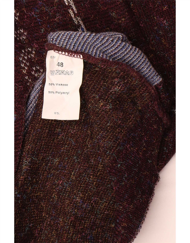 Maglione vintage da uomo con scollo a V IT 48 Poliacrilico geometrico marrone medio