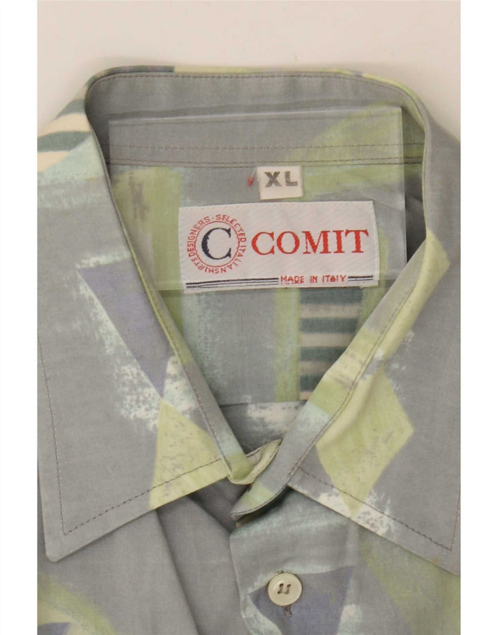 Camicia vintage da uomo con motivo astratto XL in viscosa grigia