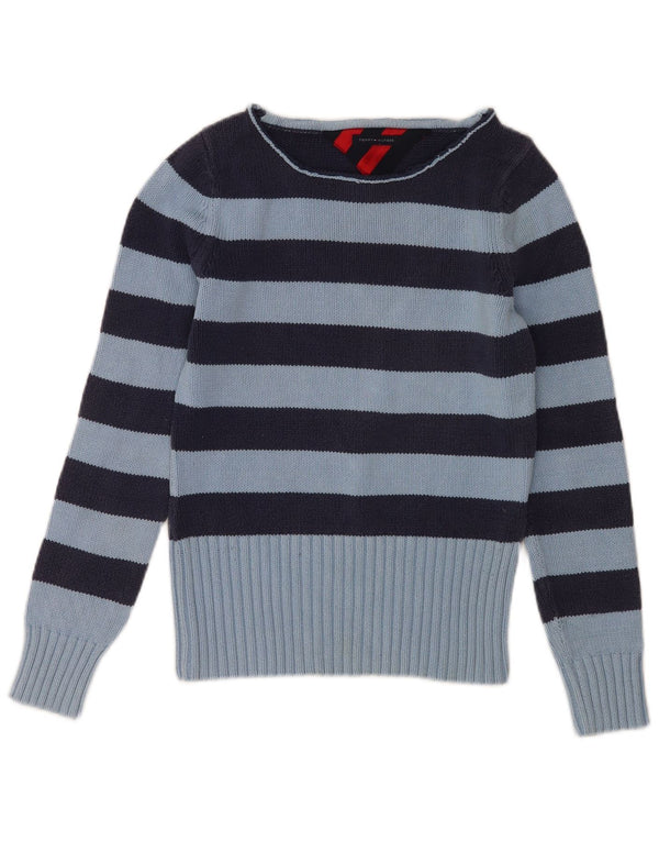 TOMMY HILFIGER Maglione da donna con scollo a barca UK 10 Piccolo a righe blu
