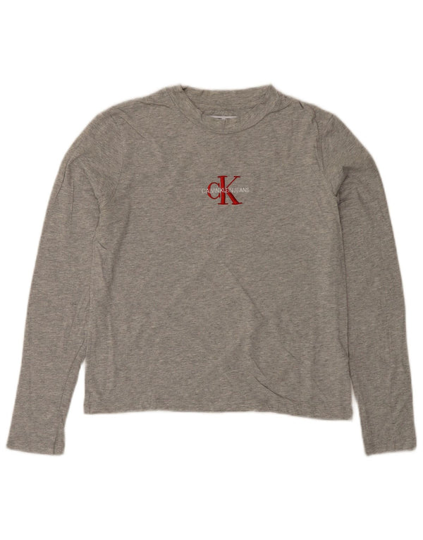 CALVIN KLEIN JEANS Top grafico da donna manica lunga UK 6 XS Grigio chiazzato