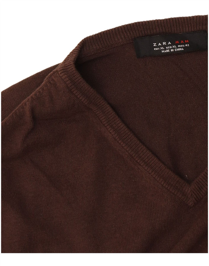Maglione Zara da uomo con scollo a V XL Marrone