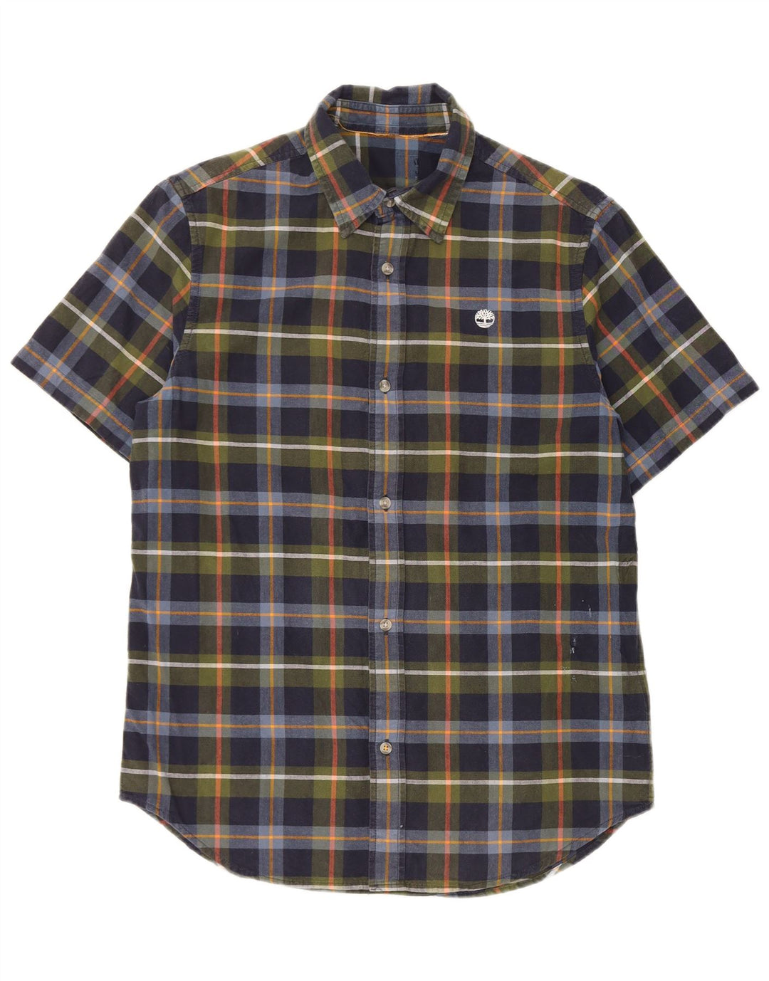 Camicia a maniche corte da uomo Timberland in cotone a quadri blu navy medio