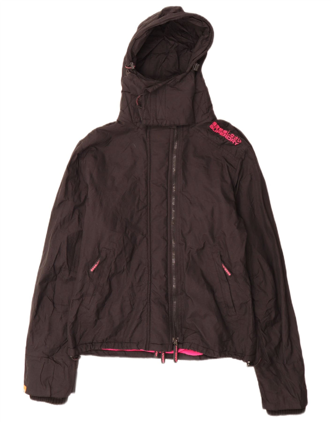 Giacca a vento con cappuccio da donna Superdry UK 16 grande nylon nero