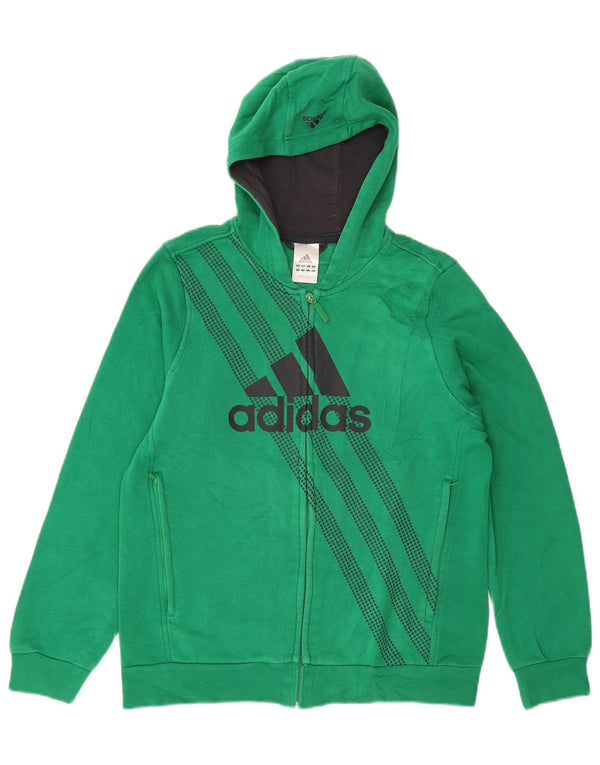 Adidas Boys Hooded Zip Hoodie Sweater 13-14 Years Green Cotton