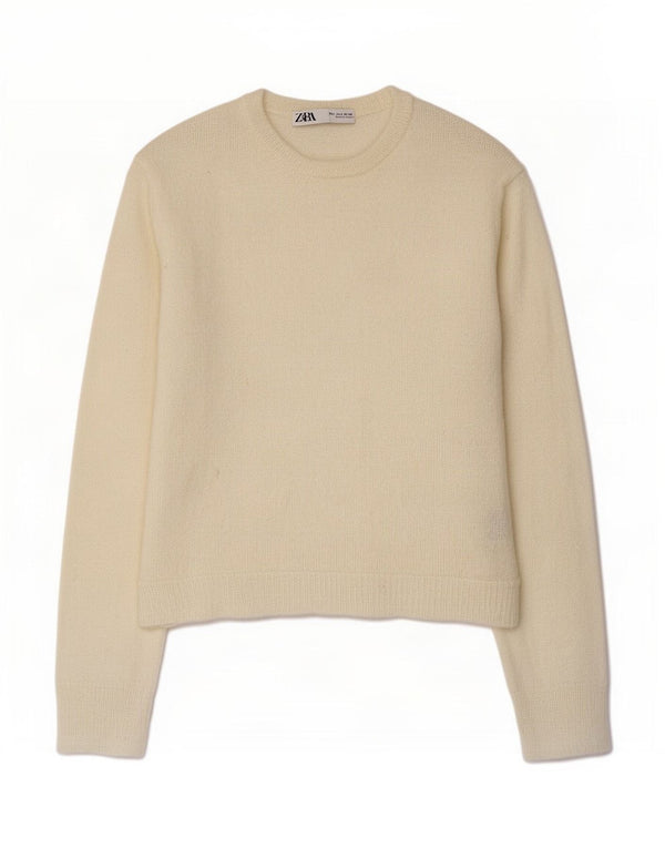 Zara Womens Crop Crew Neck Jumper Sweater UK 14 Large White Polyester