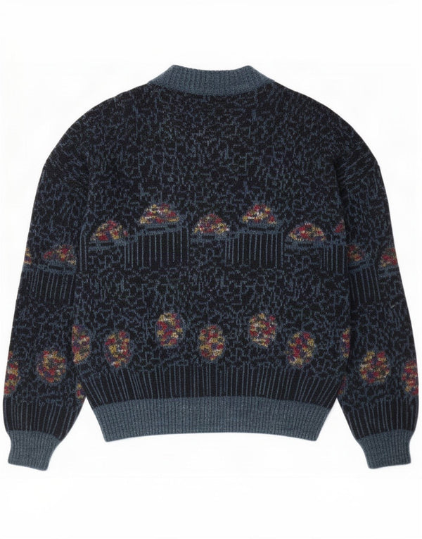 Maglione cardigan da uomo vintage IT 52 grande lana geometrica blu