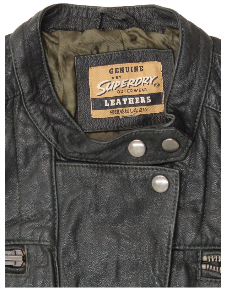 Giacca in pelle da donna SUPERDRY UK 14 Pelle nera media