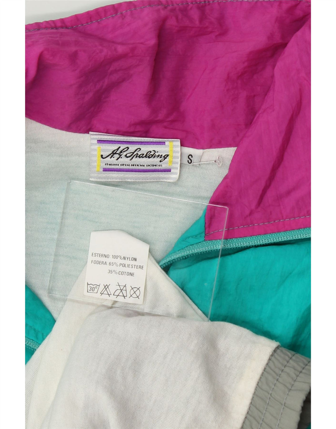 VINTAGE Mens Tracksuit Top Jacket Small Turquoise Colourblock Nylon Vintage Vintage and Second-Hand Vintage from Messina Hembry 