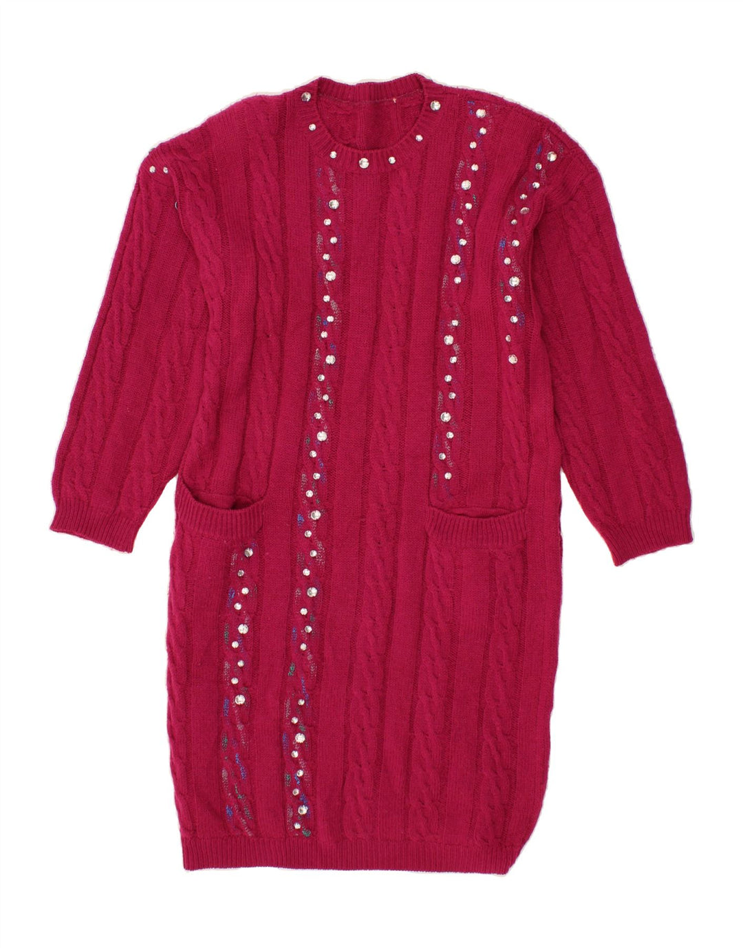 VINTAGE Womens Jumper Dress UK 14 Medium Burgundy Vintage Vintage and Second-Hand Vintage from Messina Hembry 