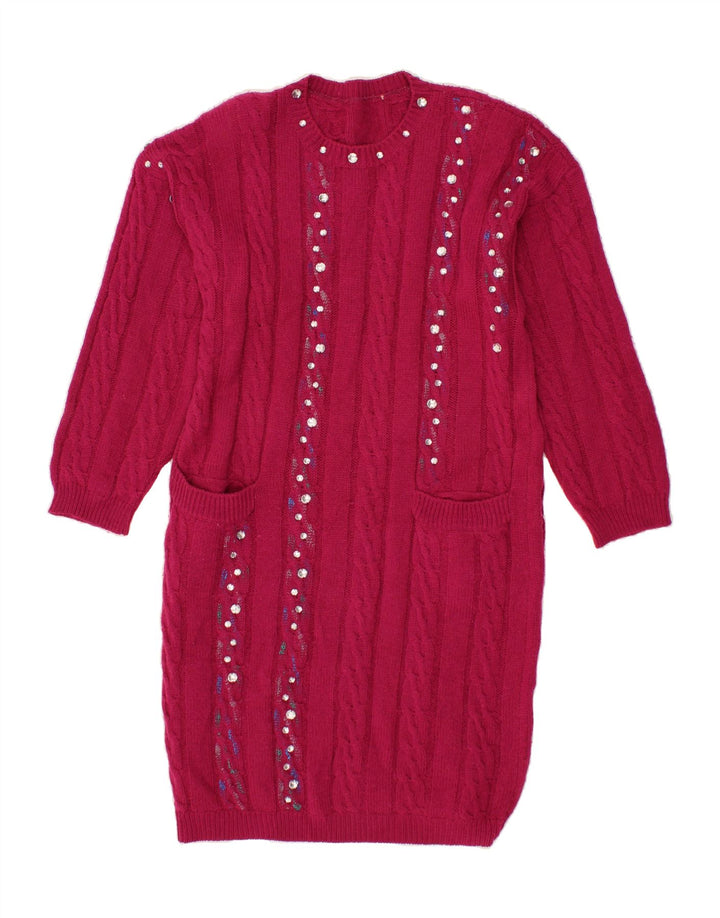 VINTAGE Womens Jumper Dress UK 14 Medium Burgundy Vintage Vintage and Second-Hand Vintage from Messina Hembry 