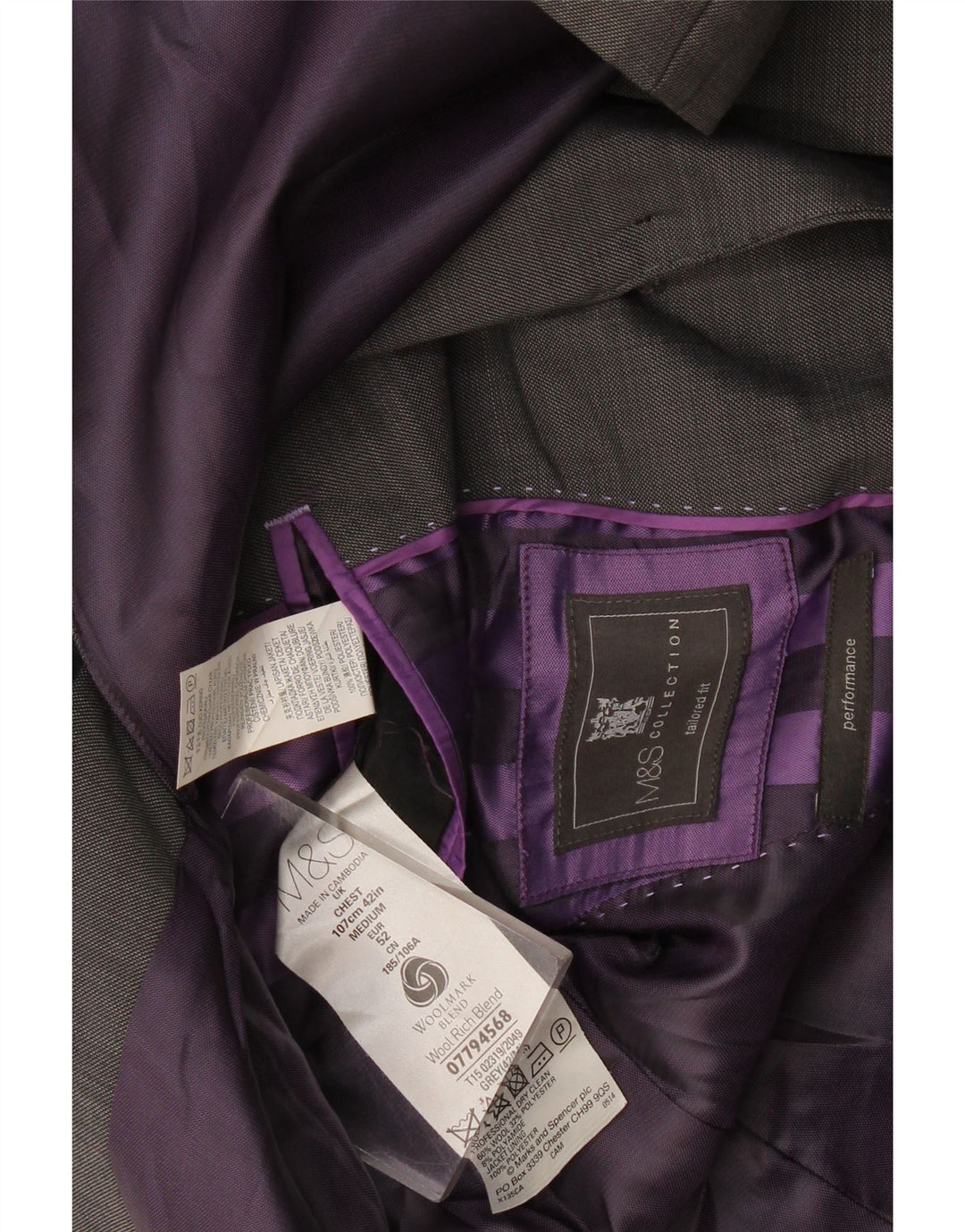 Giacca blazer a 2 bottoni sartoriale da uomo Marks & Spencer IT 52 XL lana grigia