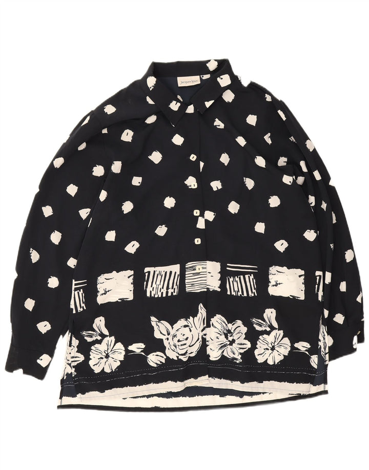 Jaques Vert camicia oversize da donna camicetta UK 16 grande blu navy floreale