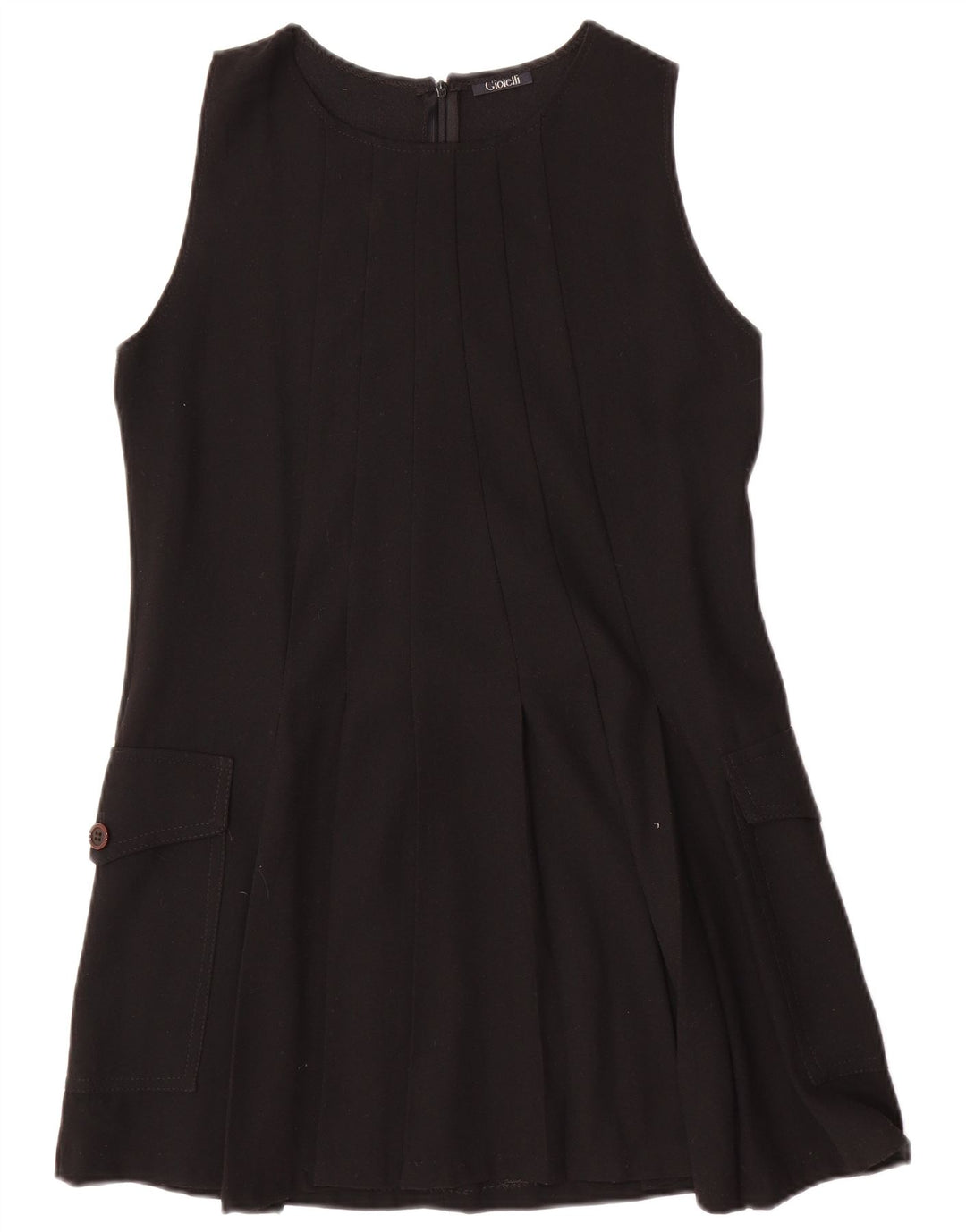 Abito a trapezio senza maniche vintage da donna UK 12 lana nera media