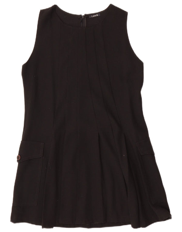 Abito a trapezio senza maniche vintage da donna UK 12 lana nera media