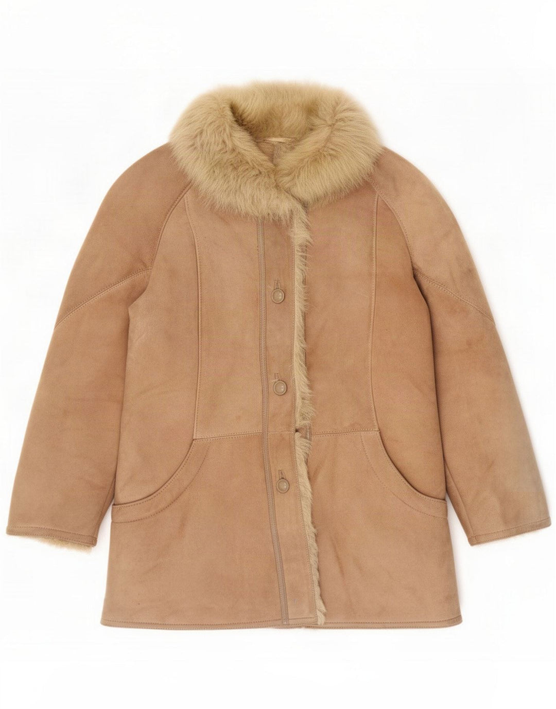 Giacca in shearling vintage da donna IT 46 Large Beige