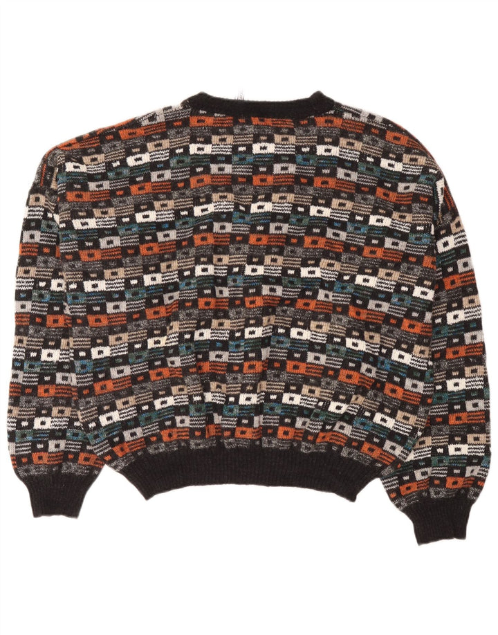Maglione vintage da uomo girocollo IT 54 XL in lana geometrica multicolore