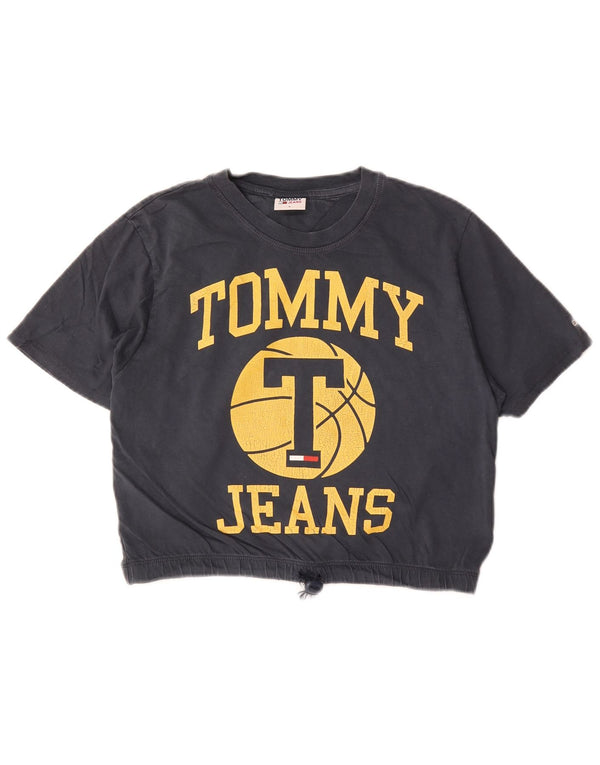 T-shirt grafica corta da donna Tommy Hilfiger Top UK 10 Small cotone blu navy