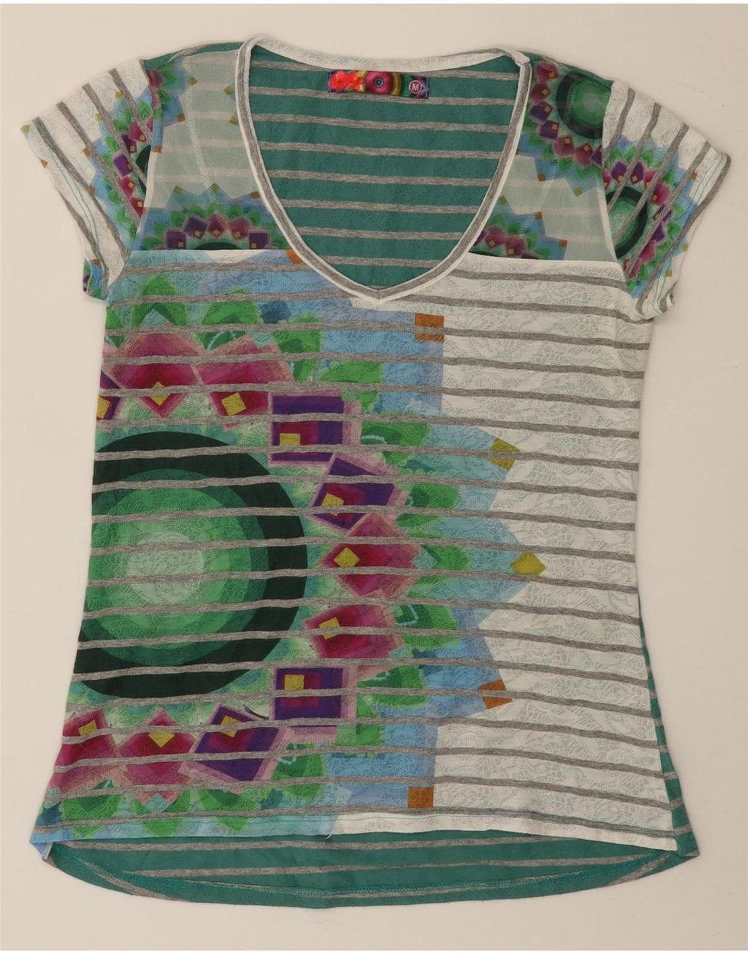 DESIGUAL T-shirt grafica da donna Top UK 12 Verde medio floreale