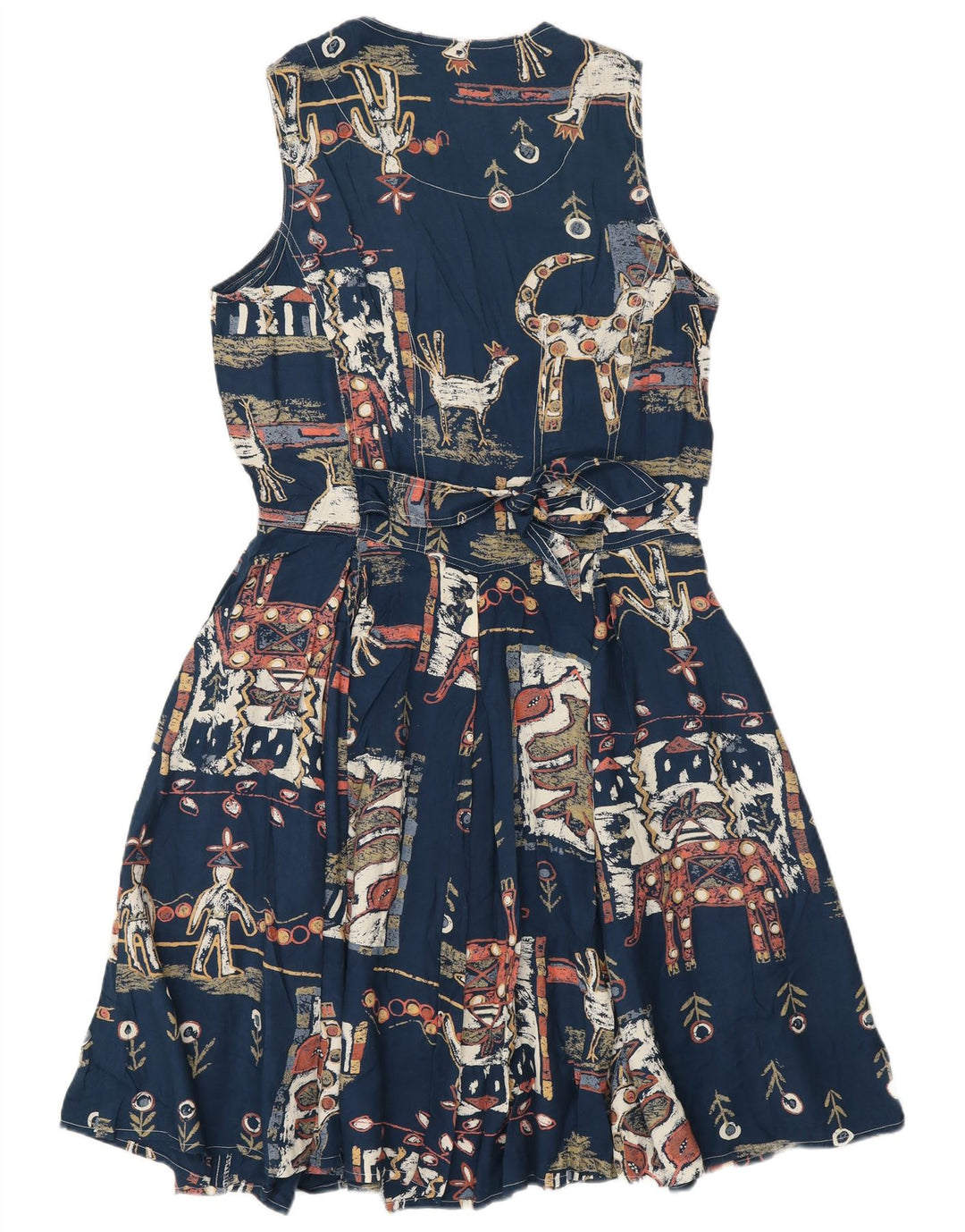 Abito a trapezio vintage da donna con motivo astratto UK 12 blu navy medio