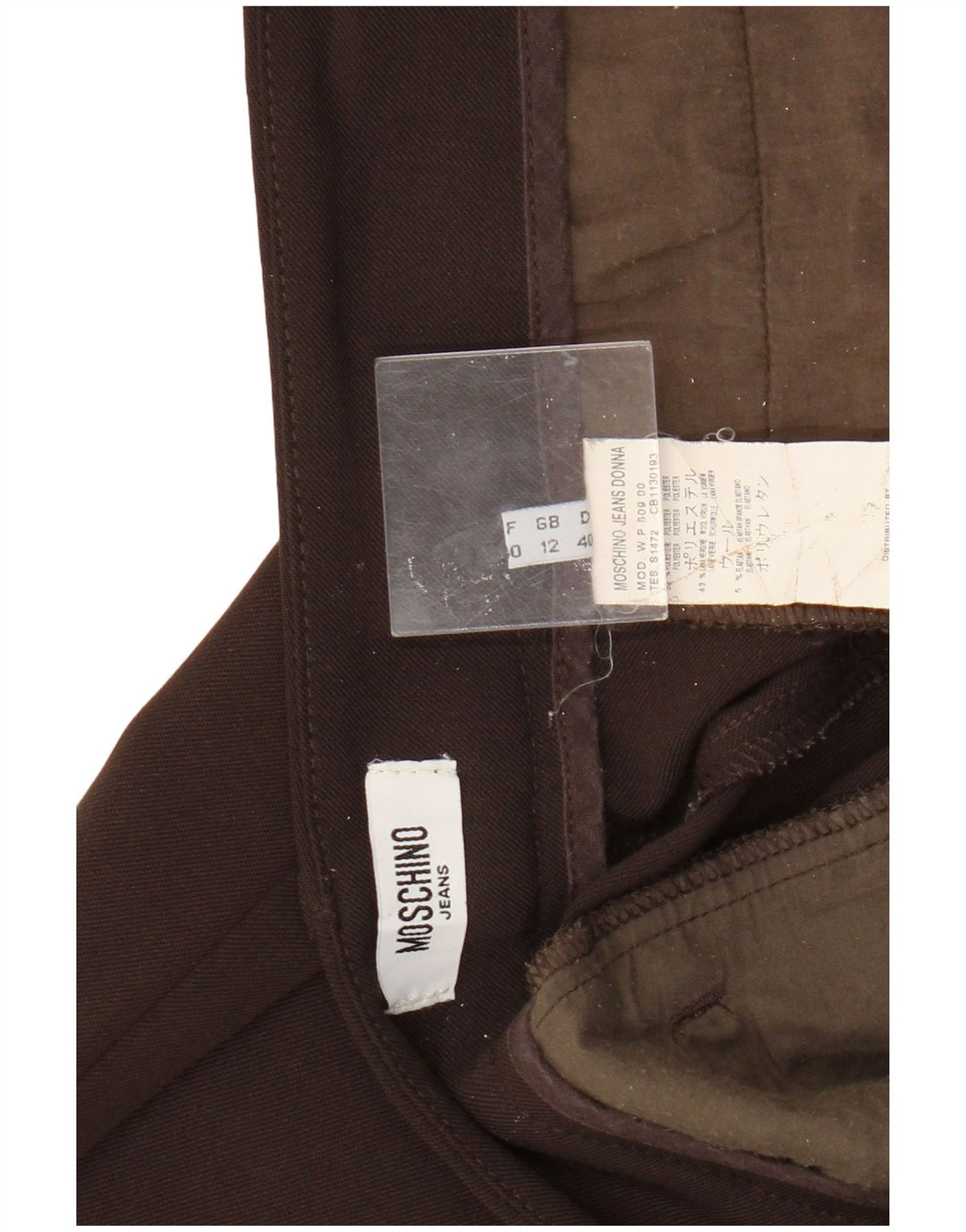 Pantaloni chino slim da donna Moschino UK 12 Medium W32 L29 Poliestere marrone