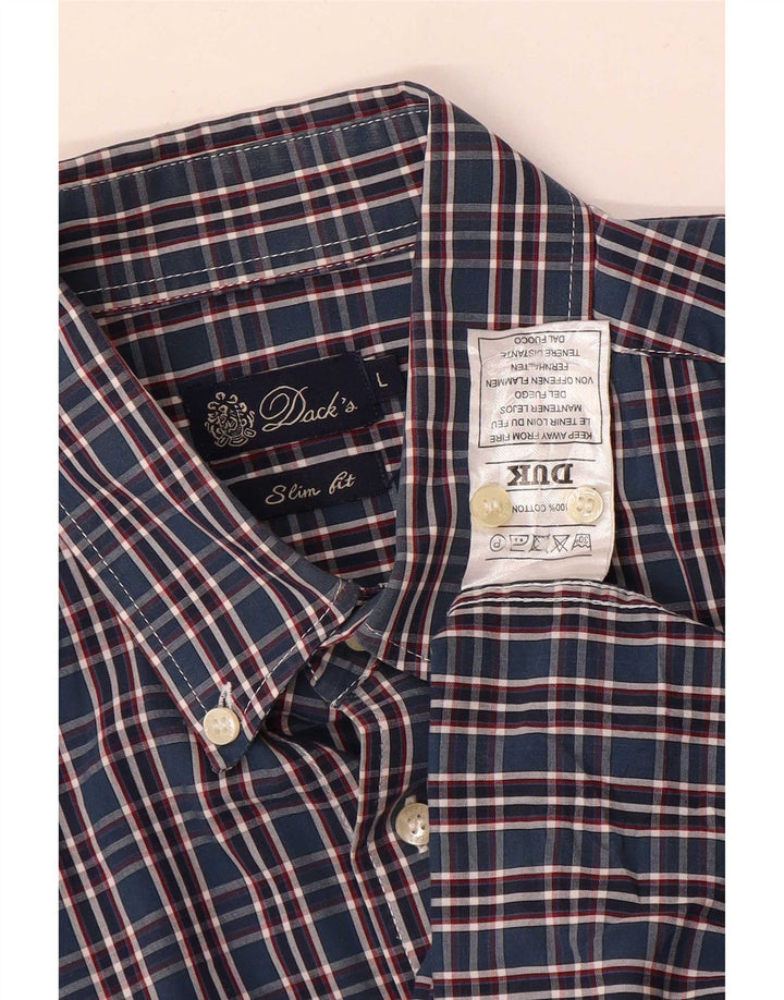 Camicia slim fit da uomo di Dack in cotone a quadri blu grande