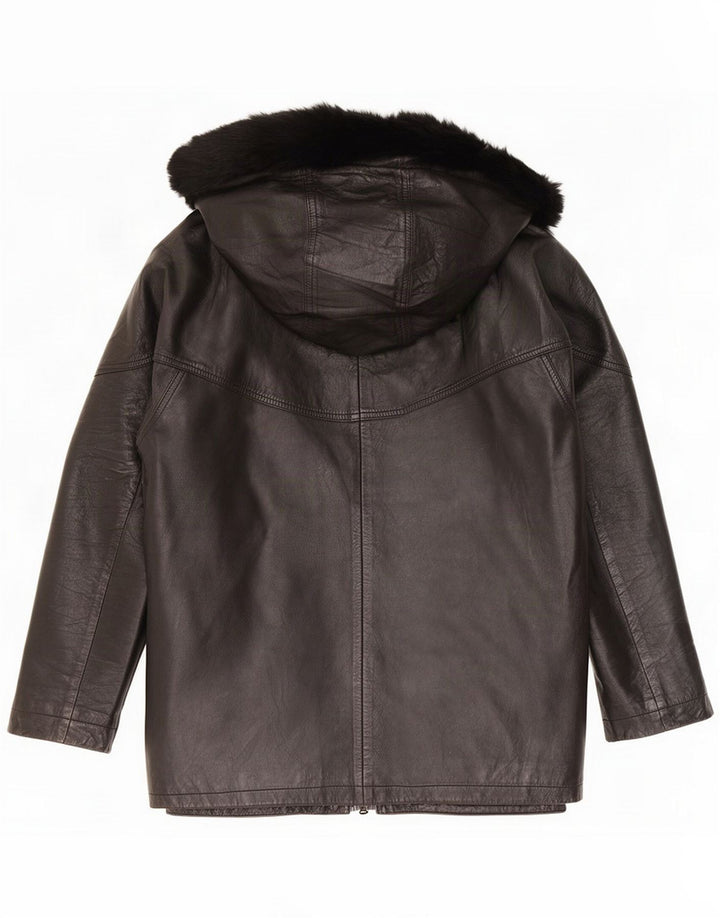 Giacca in pelle oversize con cappuccio da donna vintage IT 44 Medium Black