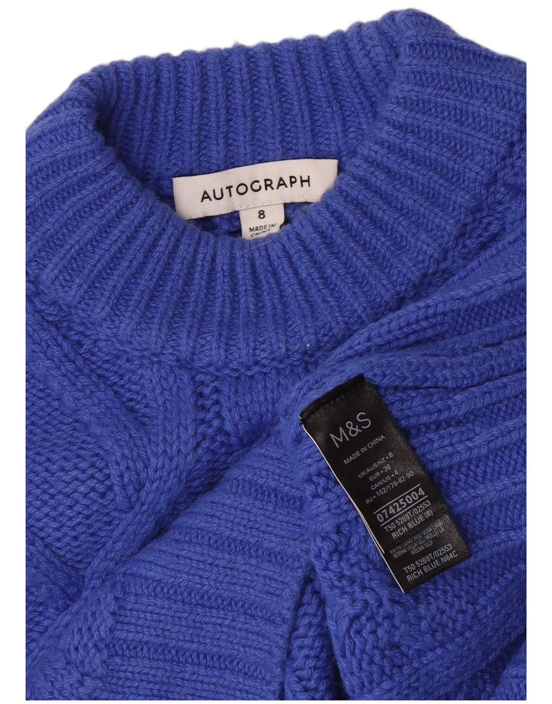 Marks & Spencer maglione da donna con collo alto autografo UK 8 piccolo blu
