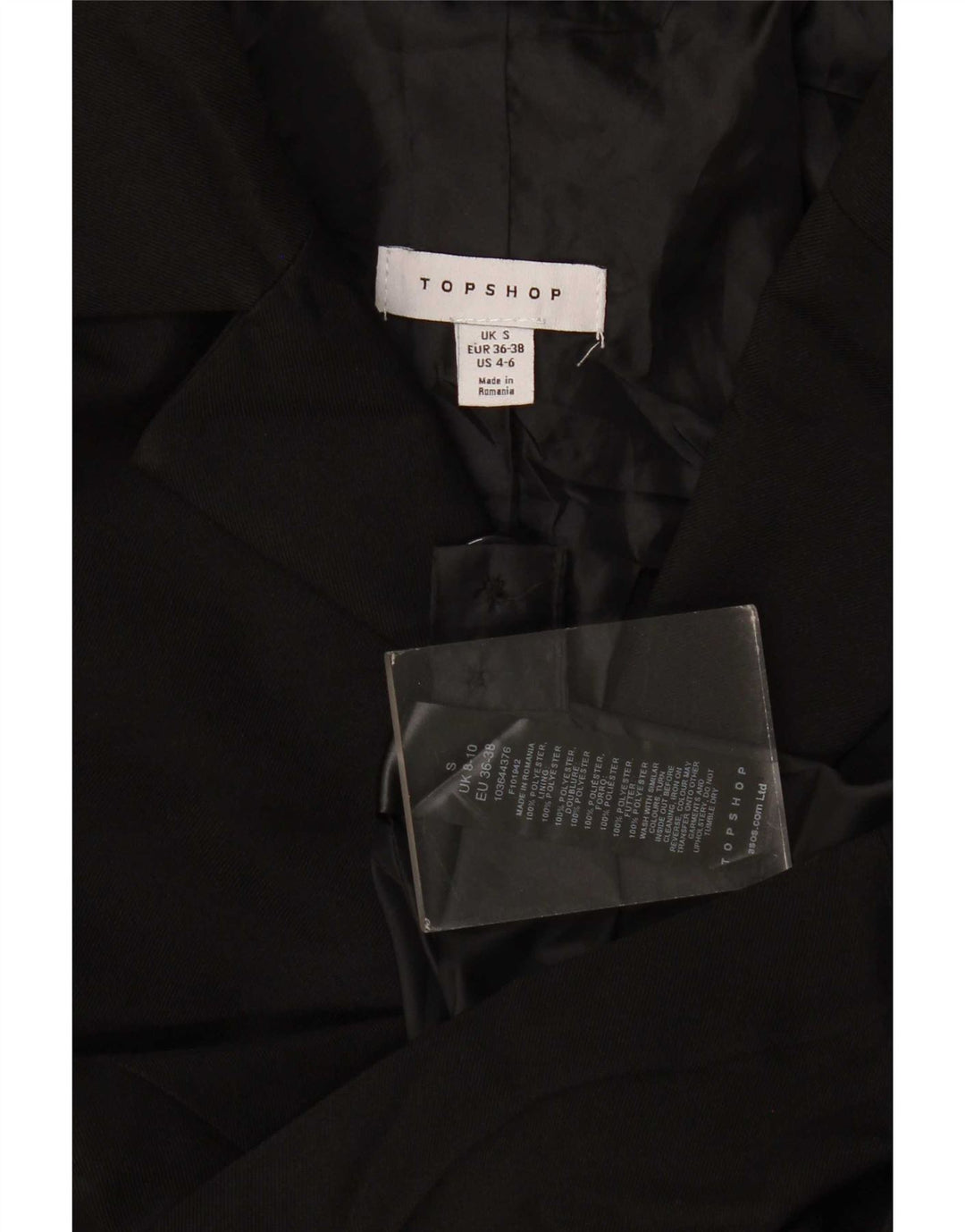 Giacca blazer oversize da donna a 3 bottoni Topshop UK 10 piccola in poliestere nero