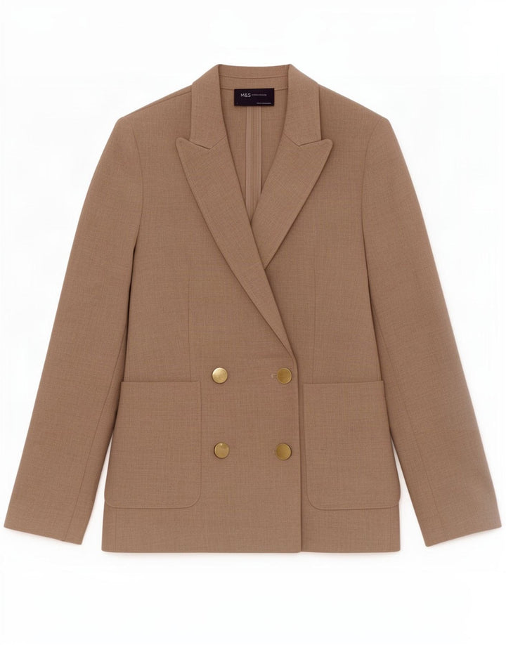 Giacca blazer doppiopetto da donna Marks & Spencer UK 8 piccola Beige