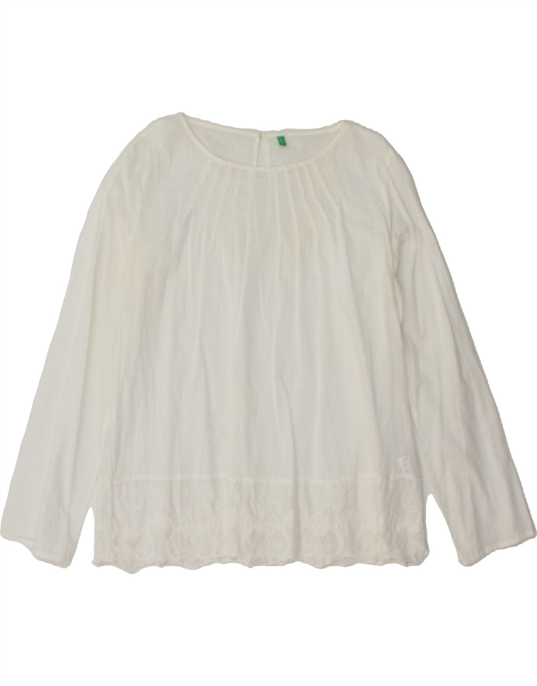 BENETTON Womens Long Sleeve Blouse Top UK 16 Large White Cotton Vintage Benetton and Second-Hand Benetton from Messina Hembry 