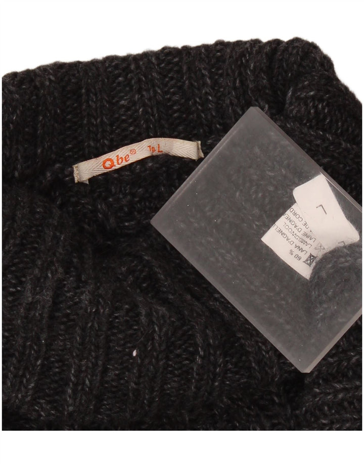 Maglione maglione vintage da uomo con collo alto, grande lana d'agnello grigia