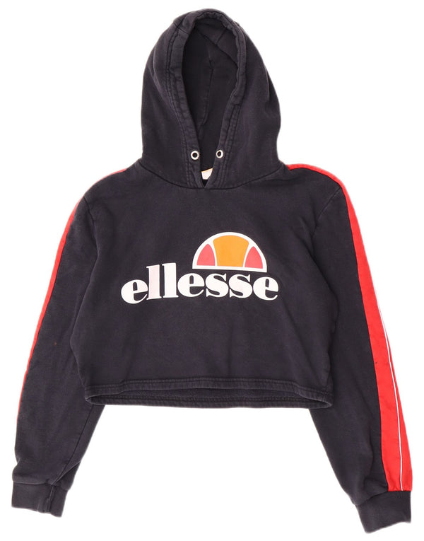 Maglione corto con cappuccio grafico da donna Ellesse UK 14 Large Blu Navy Colourblock