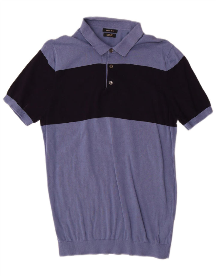 Massimo Dutti Maglione da uomo con collo alto a blocchi di colore blu medio