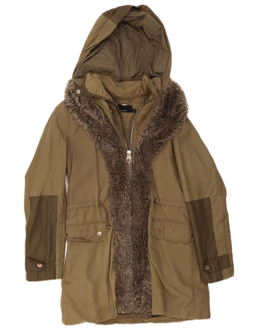 Giacca parka con cappuccio da donna Karen Millen UK 12 medio poliestere kaki
