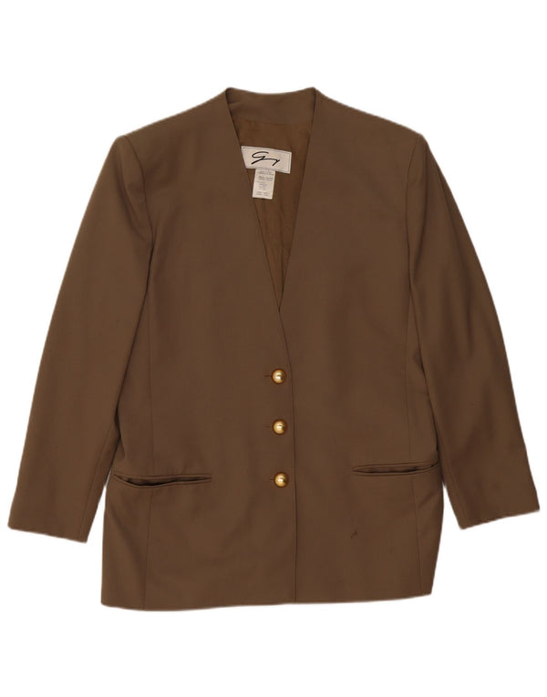 Giacca blazer a 3 bottoni lunga da donna Genny US 12 Large in lana kaki