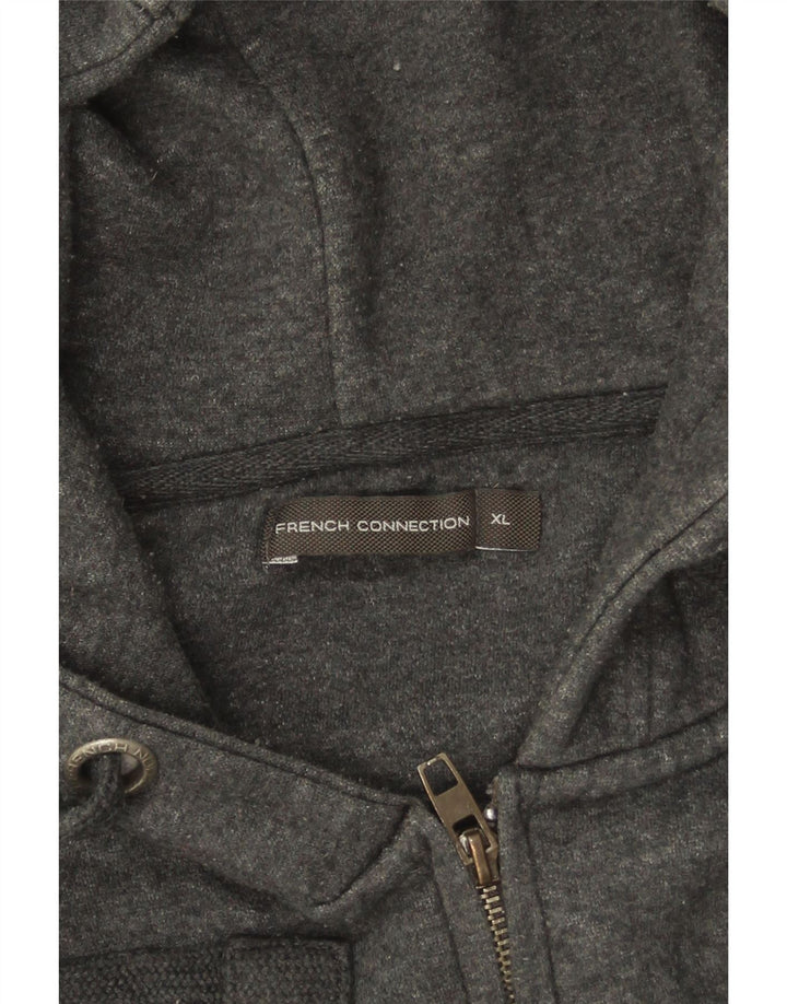 Maglione con cappuccio e zip da uomo French Connection XL in cotone grigio