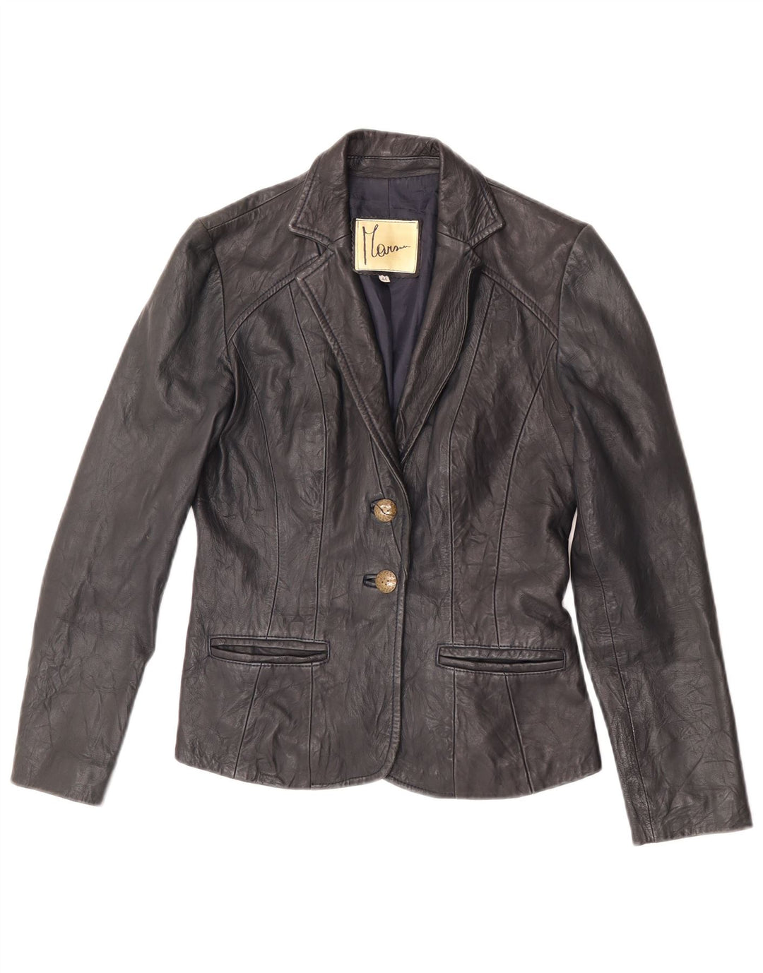 Giacca blazer in pelle vintage da donna a 2 bottoni IT 44 pelle nera media