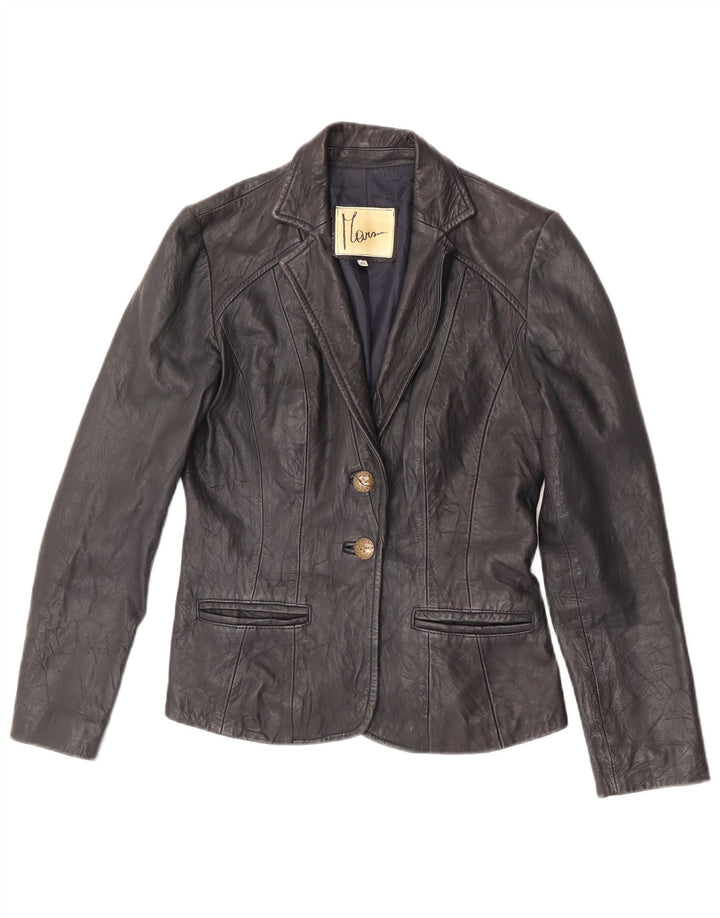 Giacca blazer in pelle vintage da donna a 2 bottoni IT 44 pelle nera media