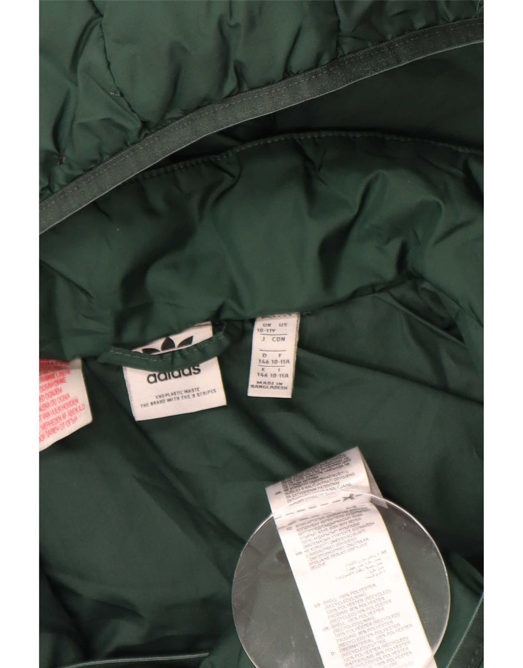 Giacca imbottita con cappuccio Adidas da ragazzo 10-11 anni in poliestere verde