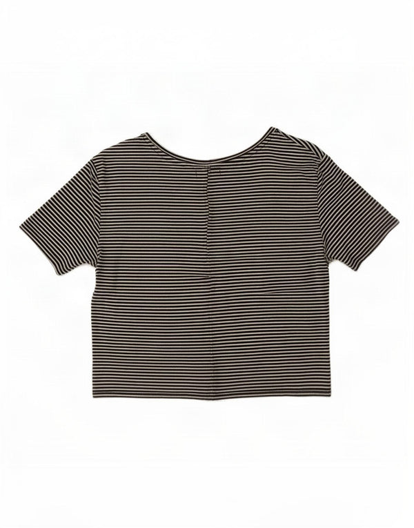 T-shirt corta da donna Zara Top UK 14 grande cotone gessato nero