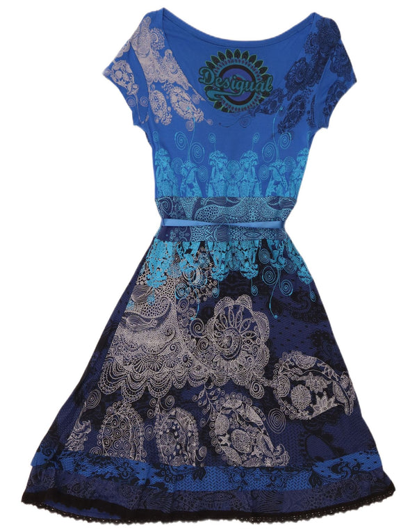 Desigual Abito da donna a linea A con grafica UK 12 Viscosa floreale blu medio