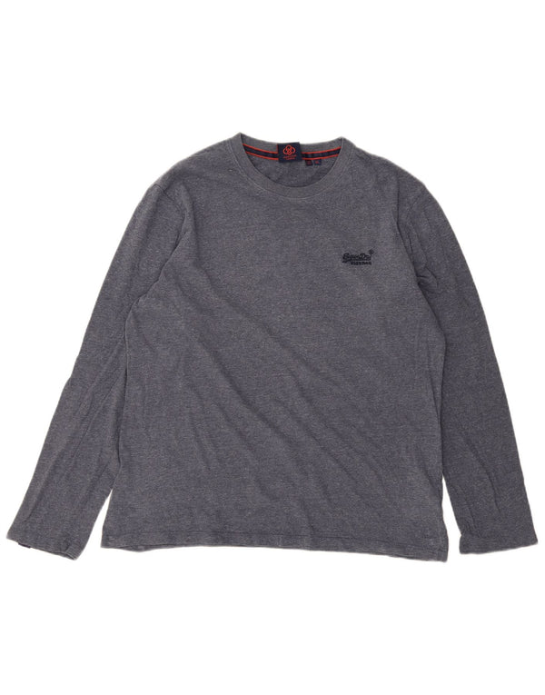 Maglia da uomo a maniche lunghe SUPERDRY XL in cotone chiazzato blu