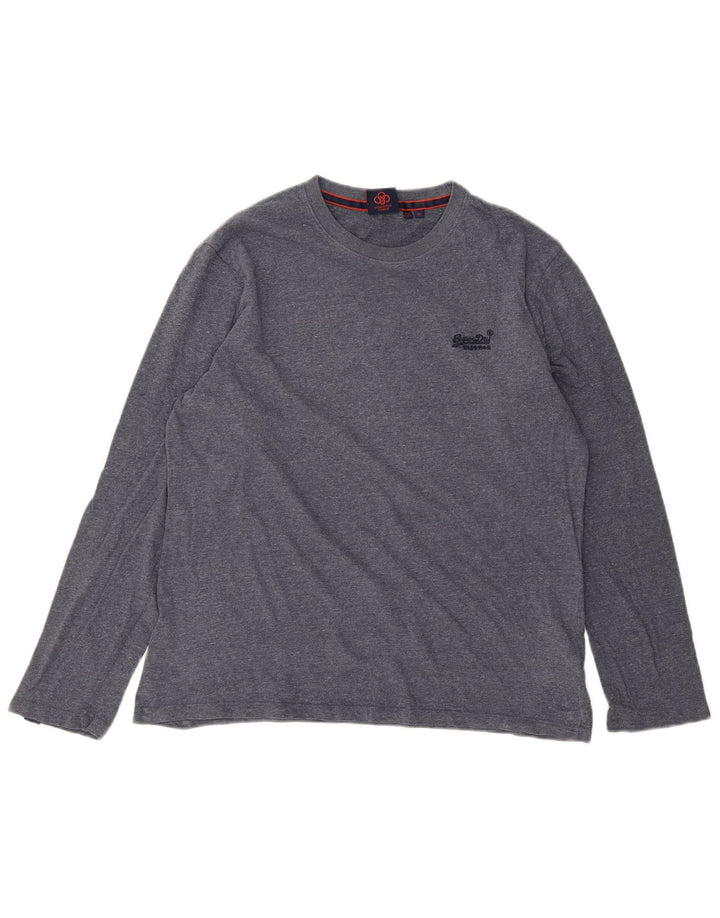 Maglia da uomo a maniche lunghe SUPERDRY XL in cotone chiazzato blu