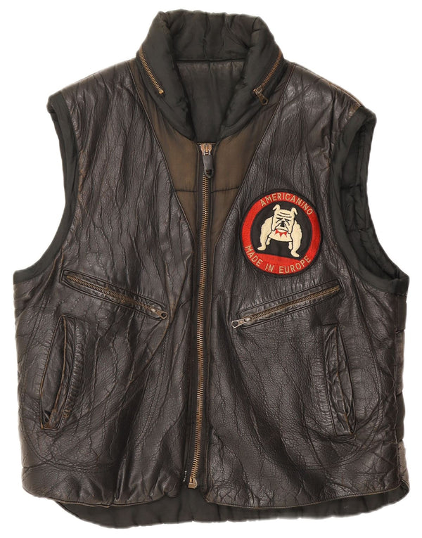 Americanino Gilet in pelle grafica da uomo UK 42 XL Nero Colourblock
