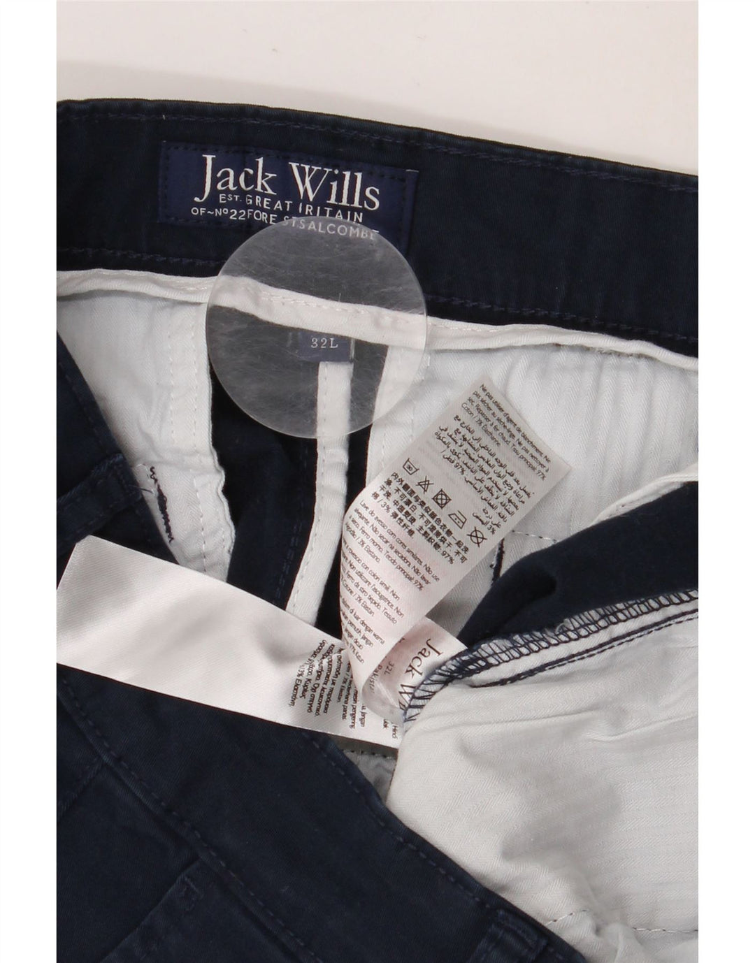 JACK WILLS Pantaloni chino da uomo con pegging W32 L29 cotone blu navy