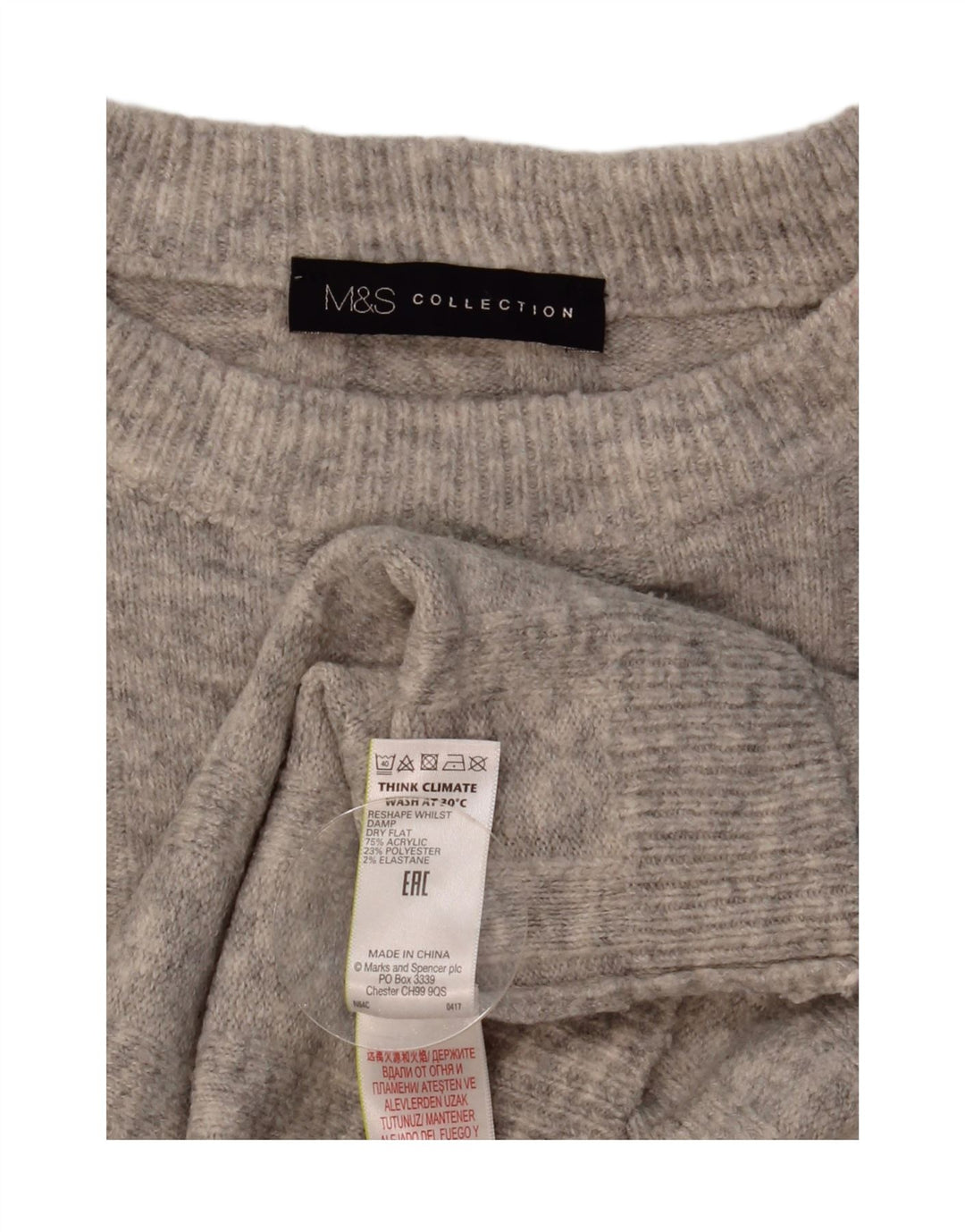 MARKS & SPENCER Maglione corto girocollo da donna UK 14 Large Grigio