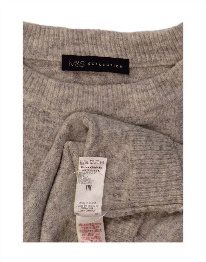 MARKS & SPENCER Maglione corto girocollo da donna UK 14 Large Grigio