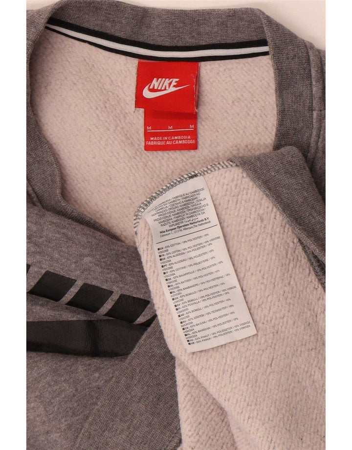 Felpa con grafica Nike da donna, maglione UK 14, cotone chiazzato grigio medio