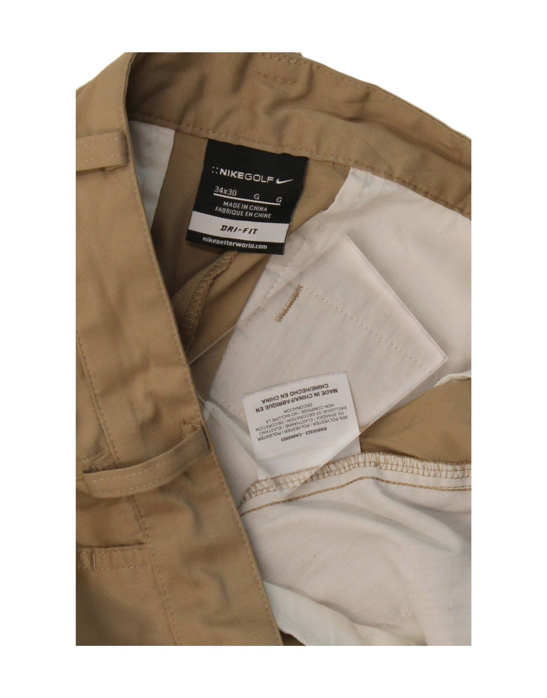 Pantaloni chino dritti NIKE Dri Fit da uomo W34 L30 poliestere beige