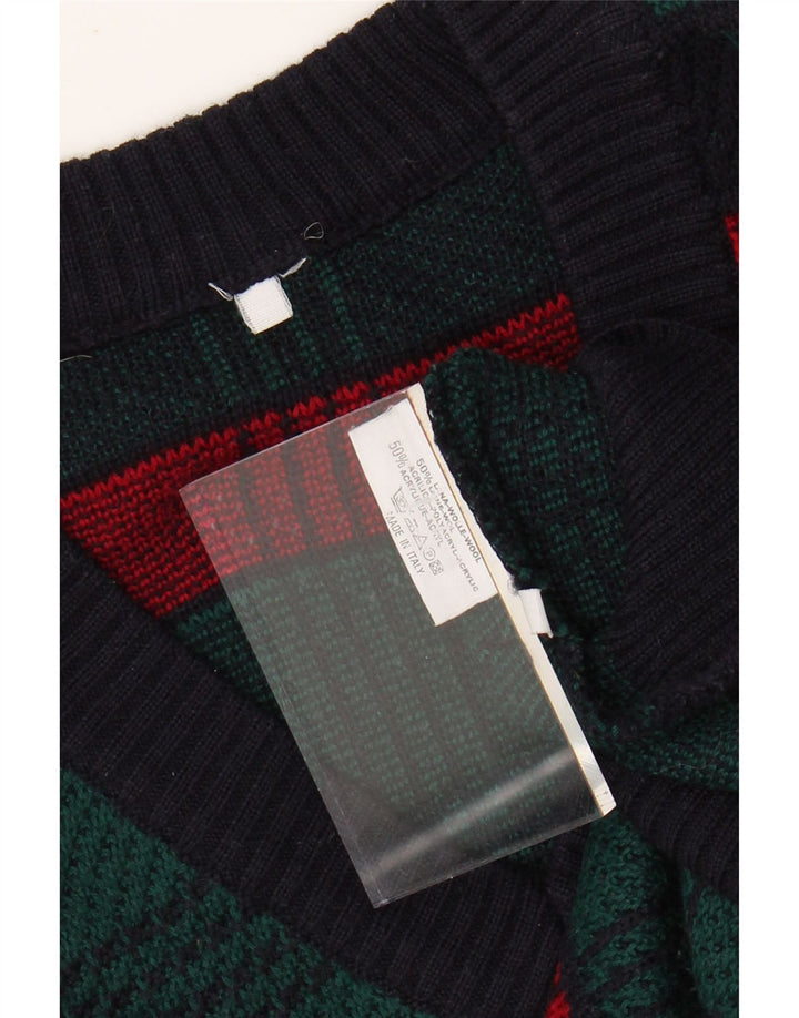 Maglione da uomo VINTAGE con scollo a V, lana a righe verdi grandi